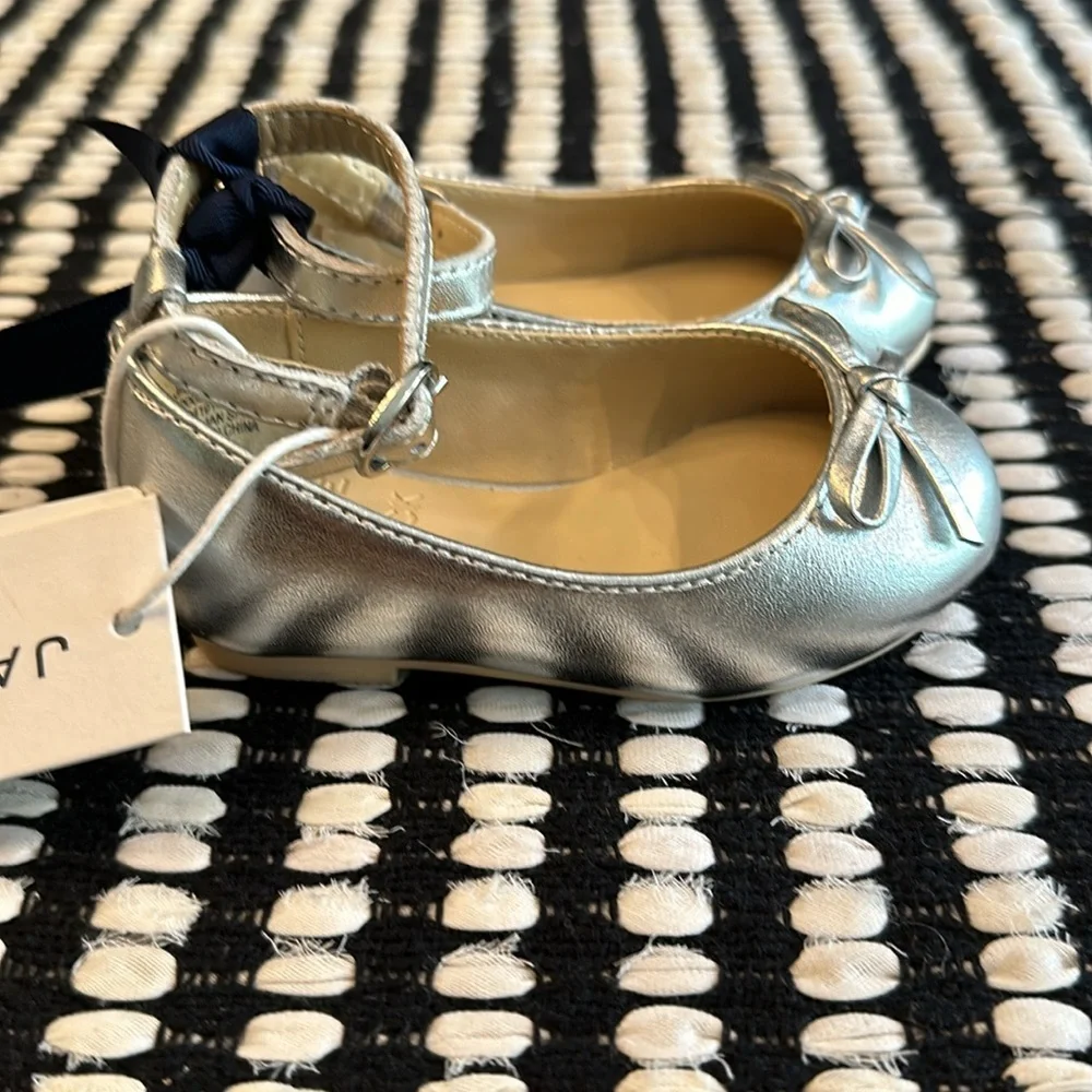 JANIE and JACK METALLIC ANKLE STRAP BOW BALLET FLAT